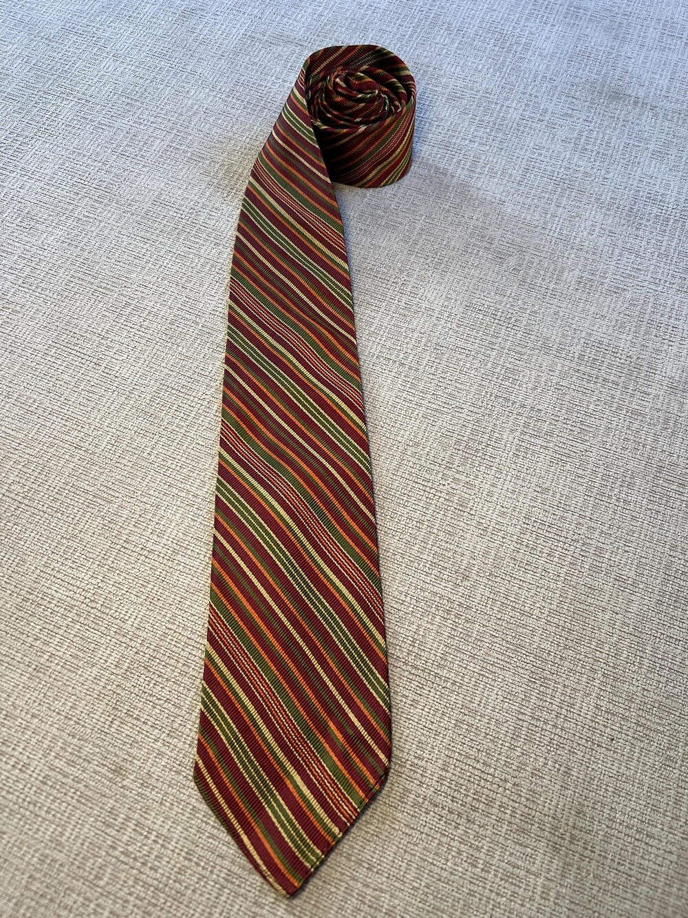 Vintage Eddie Jacobs LTD Tie Mens One Size Burgundy Green Striped Hutzler's